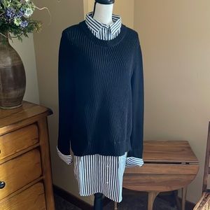 Illa Illa Brand , size large, black cotton long sweater with blk and wht stripes